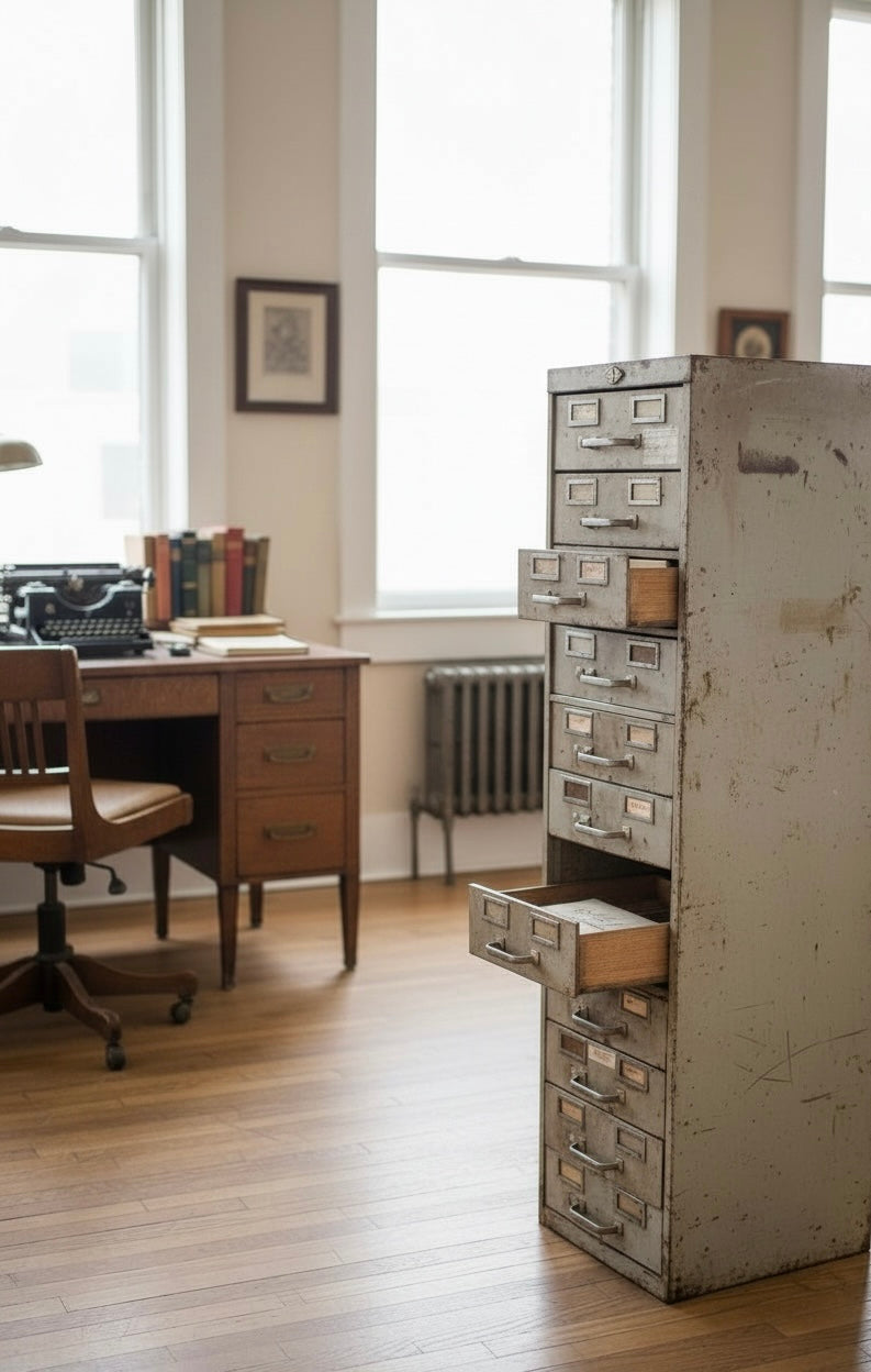 Vintage Distressed File Cabinet White
